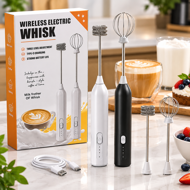 همزن برقی شارژی و کفساز شیر Wireless Electric Whisk دو سری با ۳ سرعت و شارژ Type-C