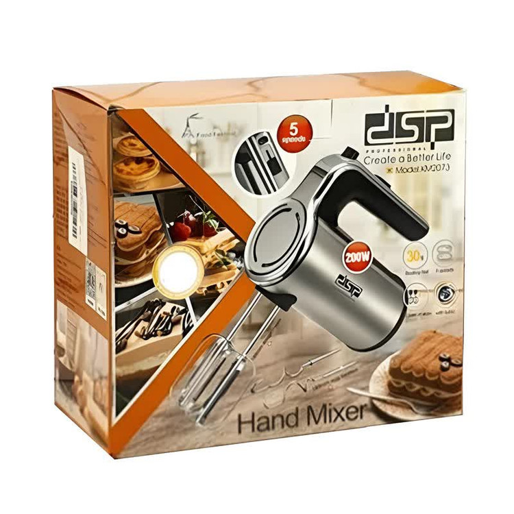 همزن برقی دستی DSP مدل KM2073 توان 200 وات، 5 سرعته با Turbo و 4 سری